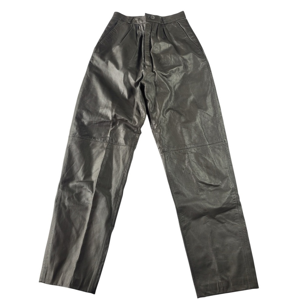 Avanti woman’s high rise loose fit Gray Straight Leg Pants genuine leather sz 6